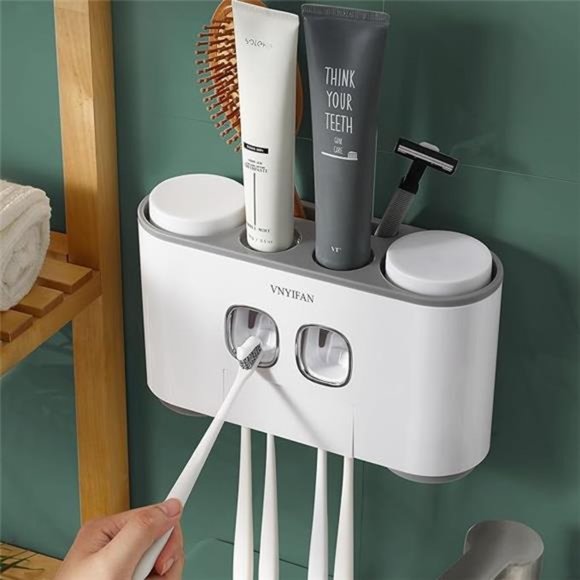 Toothbrush Holders with Toothpaste Dispenser Wall Mounted for Bathroom-4 Cups - Picture 7 of 7